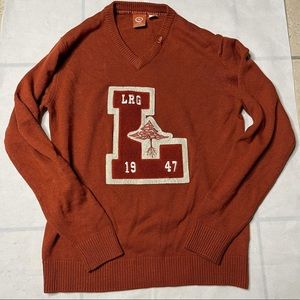 Vintage 90s LRG The Natural Cardigan Rugby Pullover Brown Sweater Mens Size L